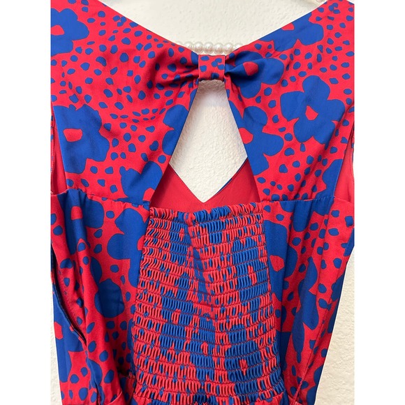 ModCloth Timeless Magnetism A-Line Dress Size Medium Red Blue Floral Knee Length - Picture 14 of 16